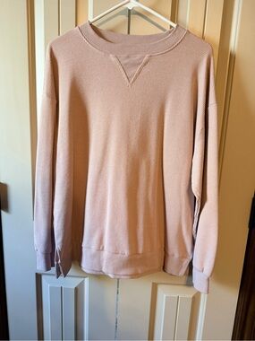 Pink Lily Blush Pink Waffle-Knit Crewneck Sweater